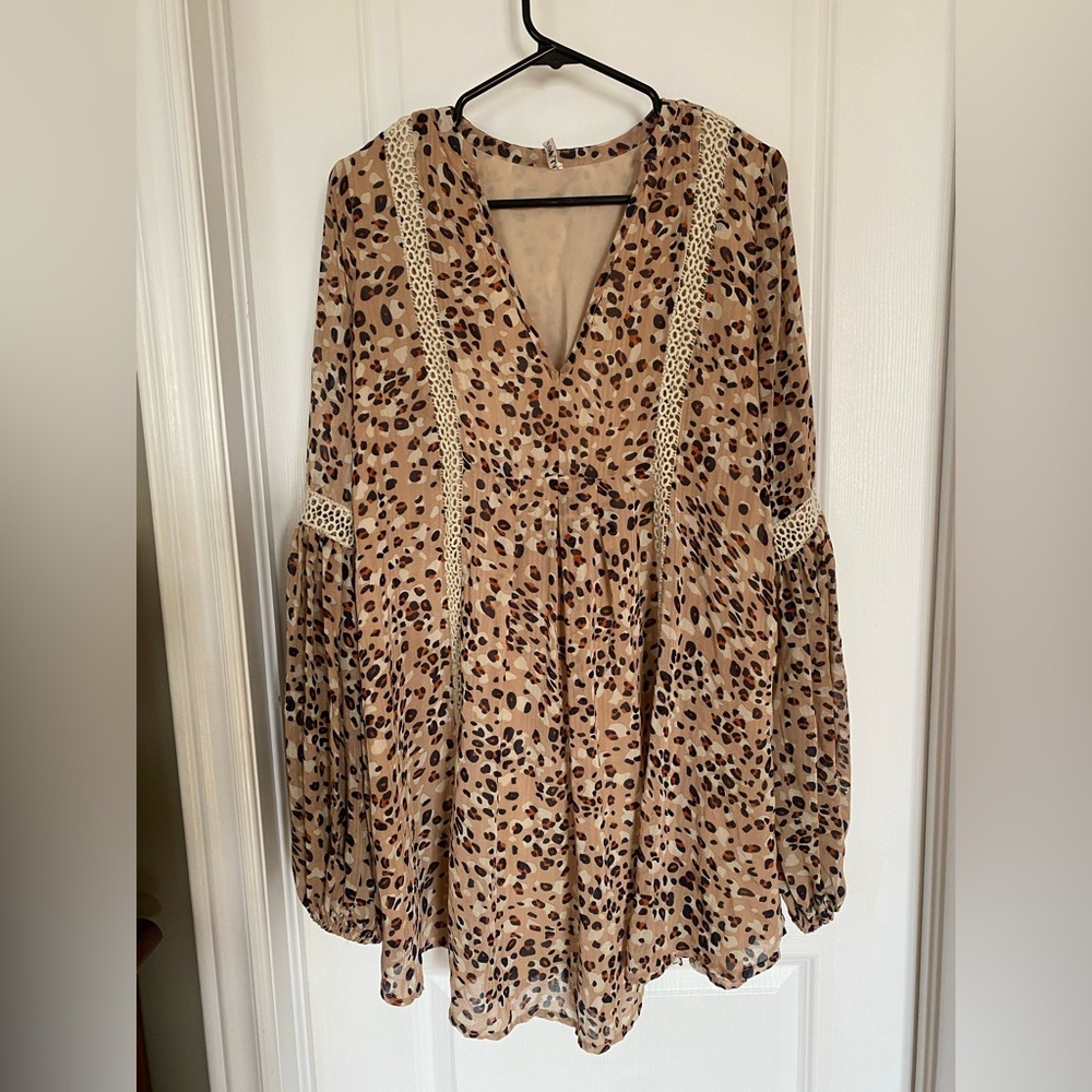 Indikah Animal Print Leopard Flowy Tunic Dress Oversized Size M